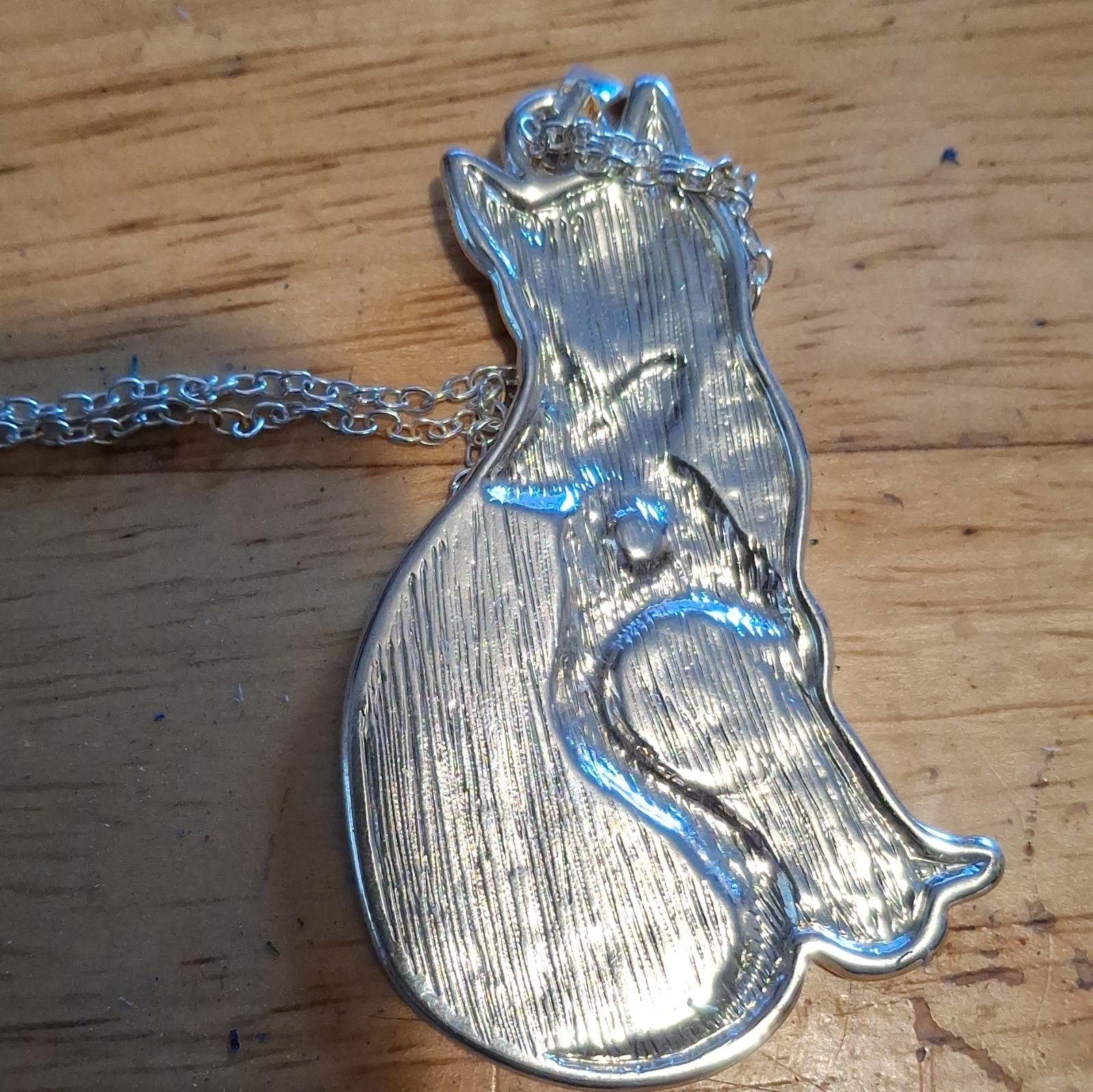 Cat Charm Pendant Necklace Multicolor Enamel Silver Plated Cable Chain