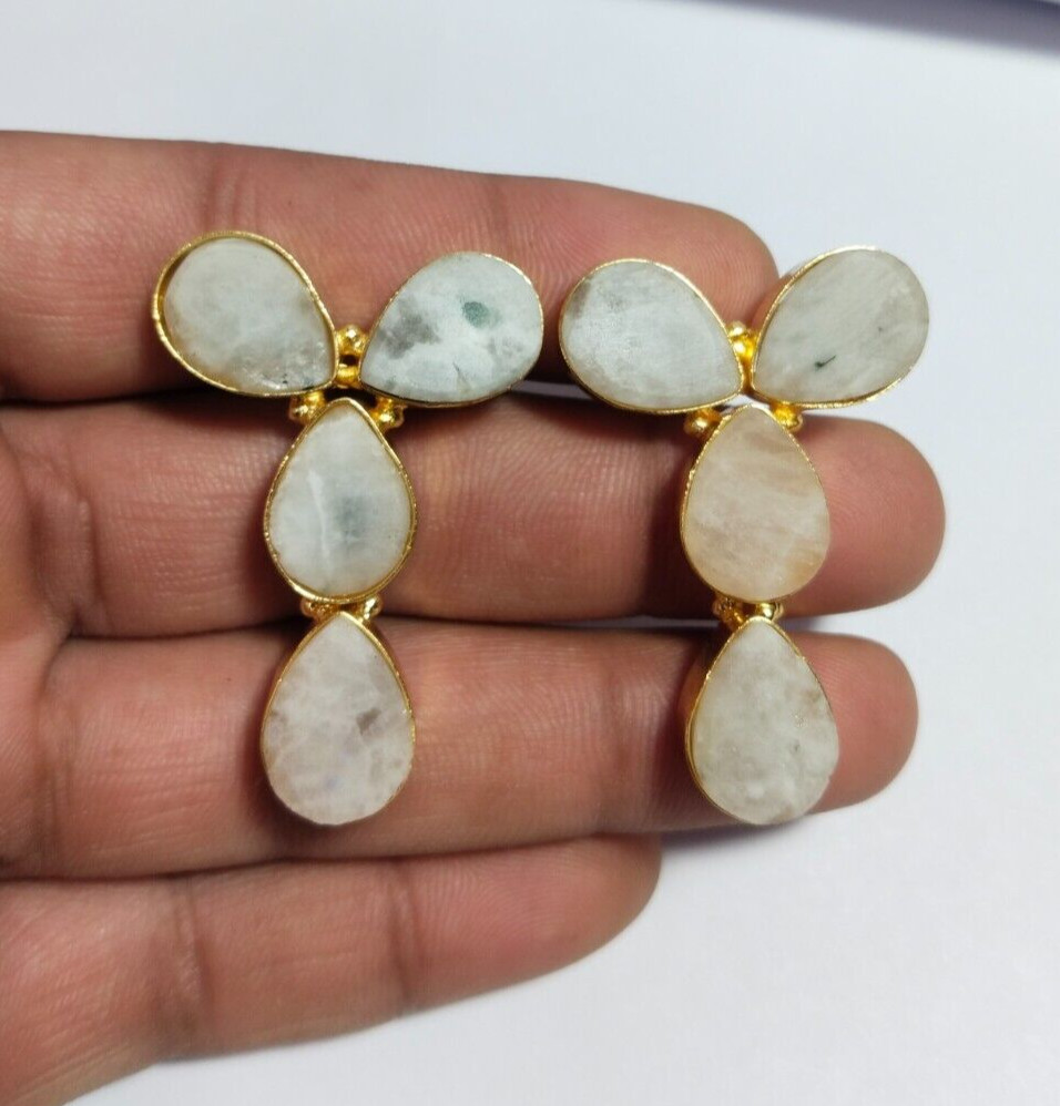 Natural Multi Color Stone Rough Earrings Gold Plated Earrings Birthstone Earring