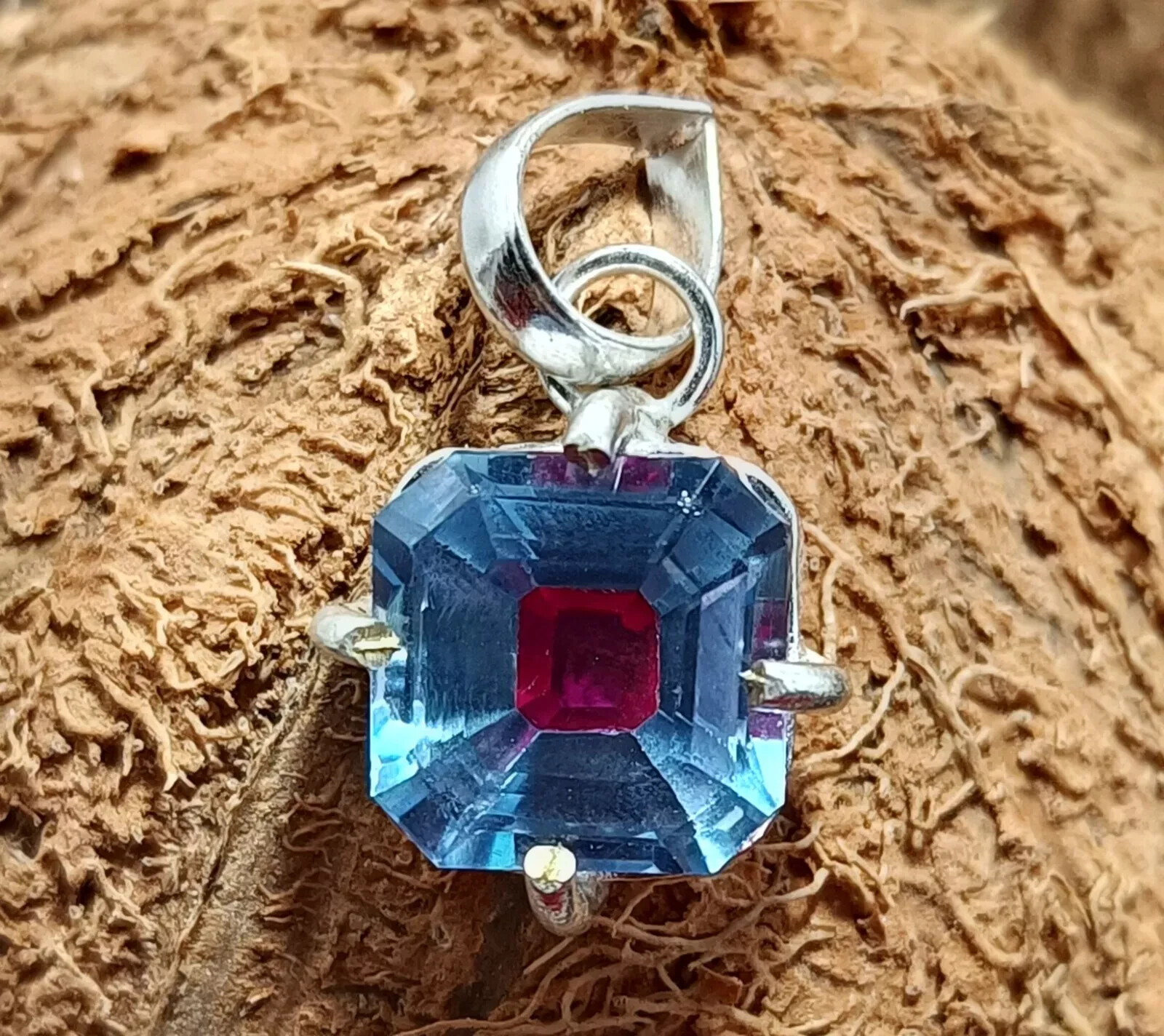Bi-Color Pitambari Sapphire Asscher Cut Natural 16.85 Ct 925 Silver Pendant Gem