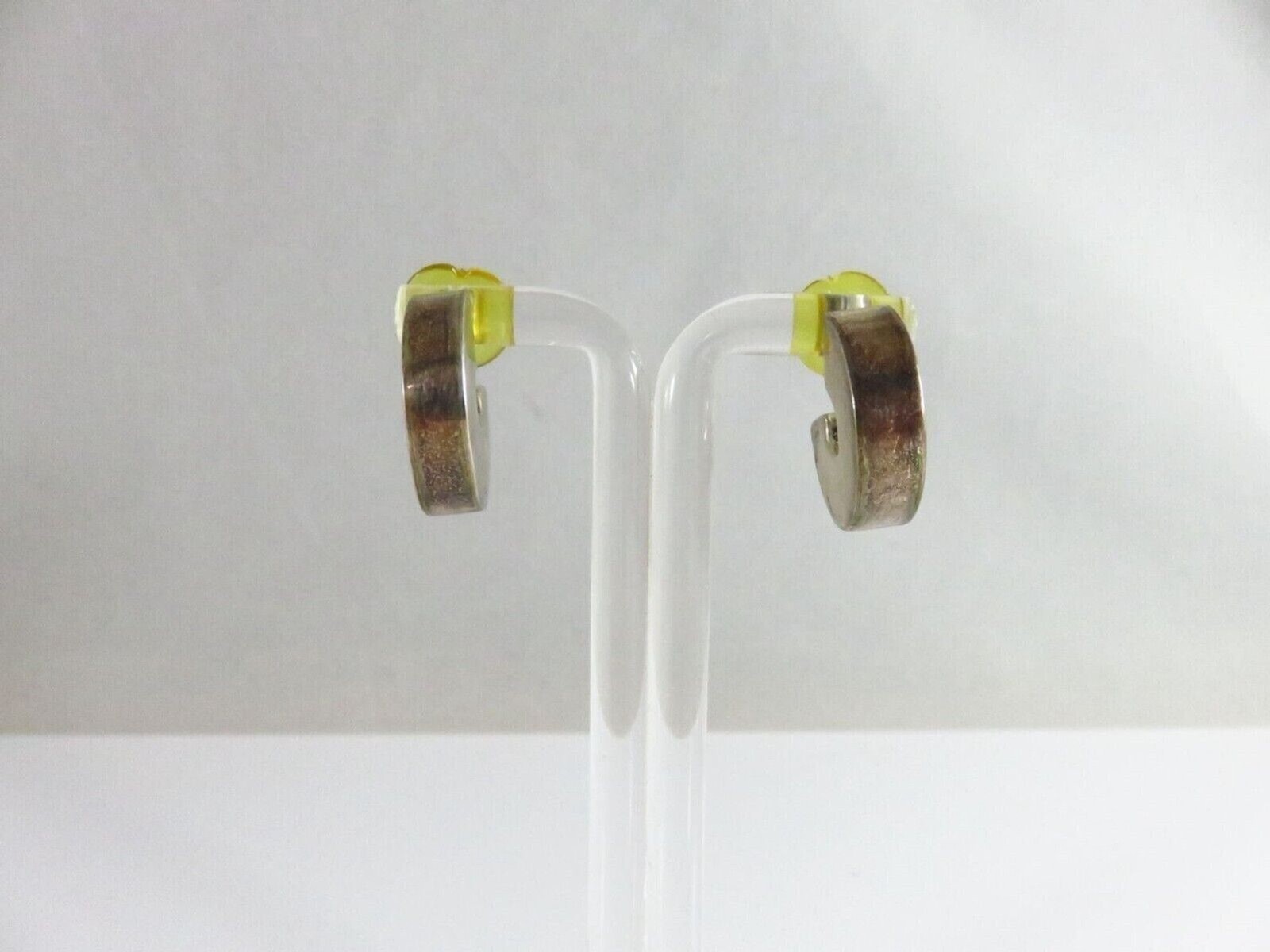 C-Shaped Hoop Earrings In Silver Plate With Yellow Backings