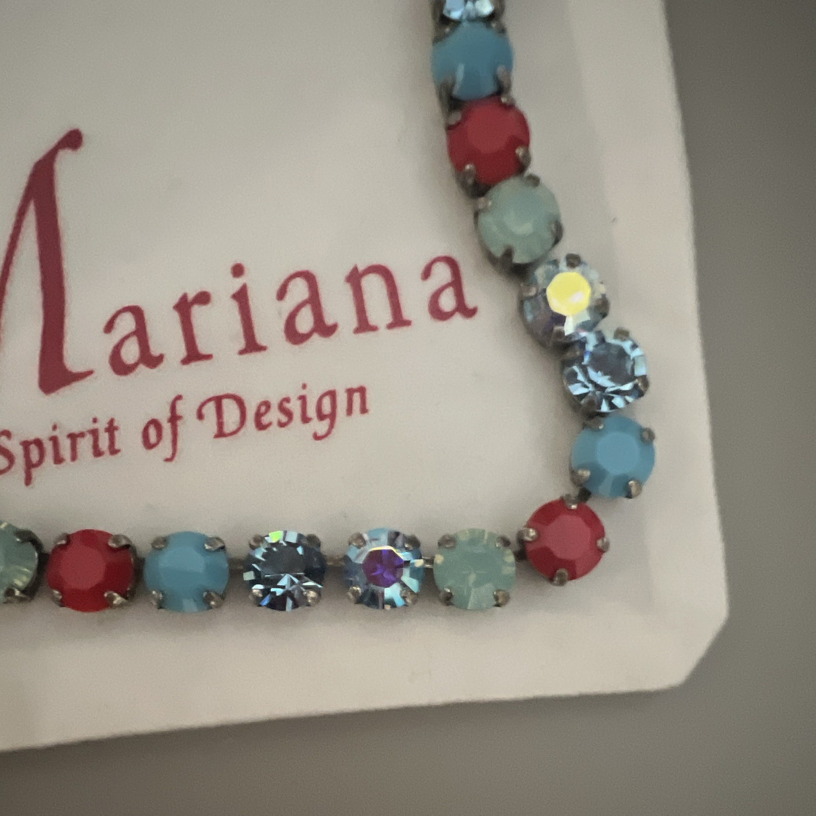 Mariana Silver Plated Blue Red Crystal Adjustable Link Necklace Signed