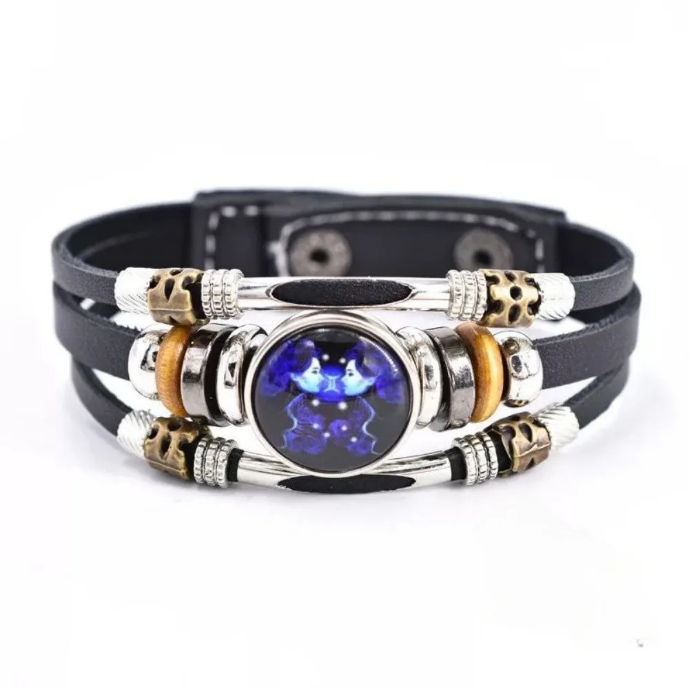 Zodiac Signs Spirit Bracelet, Beaded 12 Constellation Zodiac Leather Bracelet