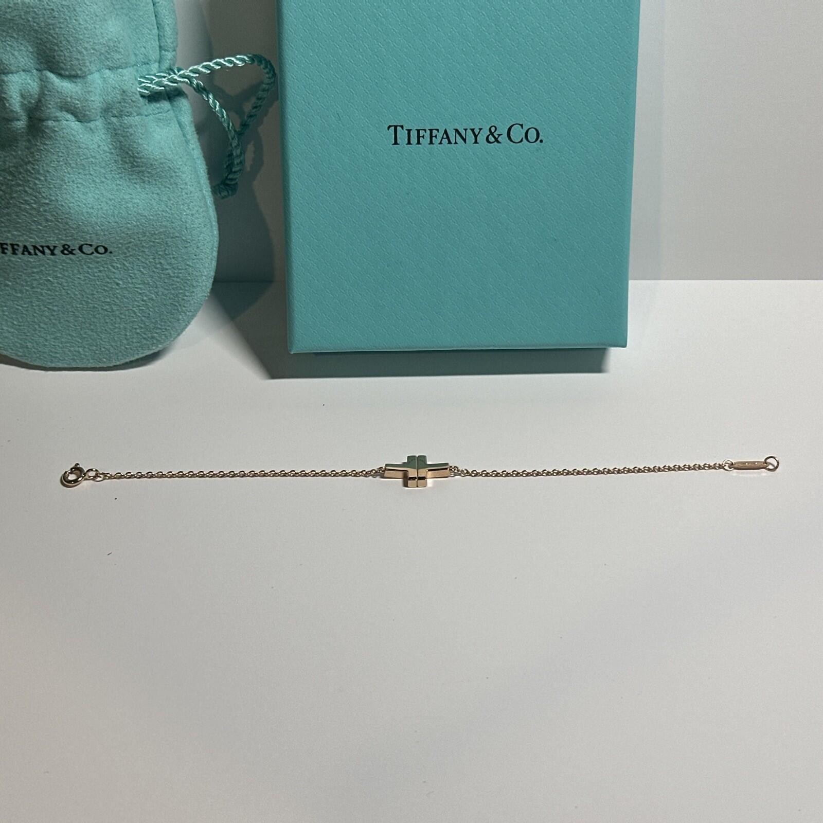 Tiffany & Co 18K 750 Rose Gold T Square Single Chain 6 Inch Bracelet Very Good