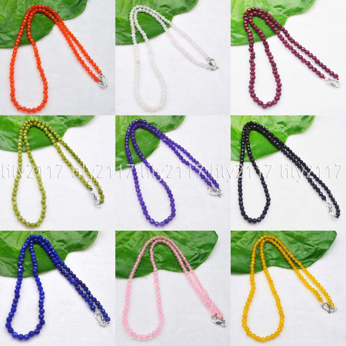 Lots 4mm Natural Multicolor Gems Faceted Round Beads Necklaces Silver Clasp 18″