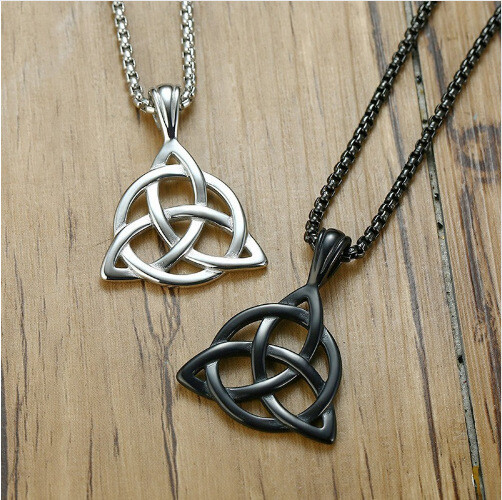 Mens Celtic Triquetra Trinity Knot Pendant Necklace Irish Jewelry Box Chain 24″