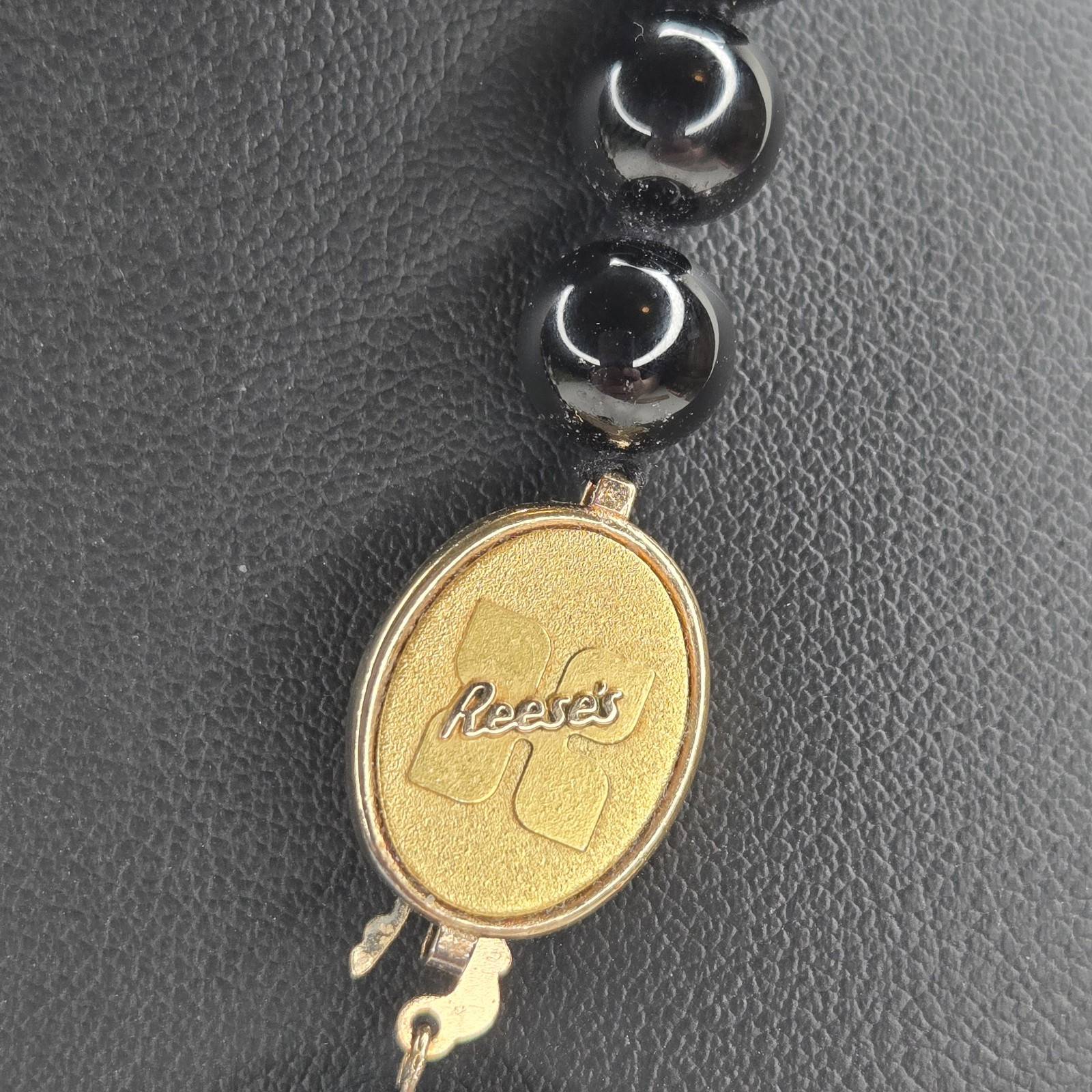 Jostens Imperial Black Onyx Pearl Bead 17″ Necklace Sterling 925 Vermeil Reese’s