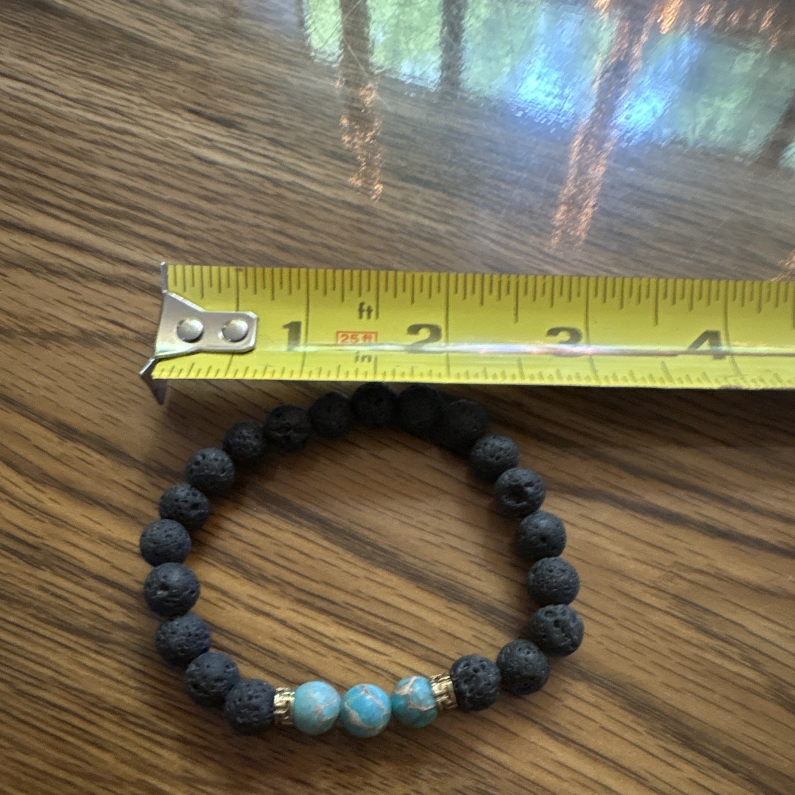 Black Beaded Bracelet With Turquoise Beads Stretchy