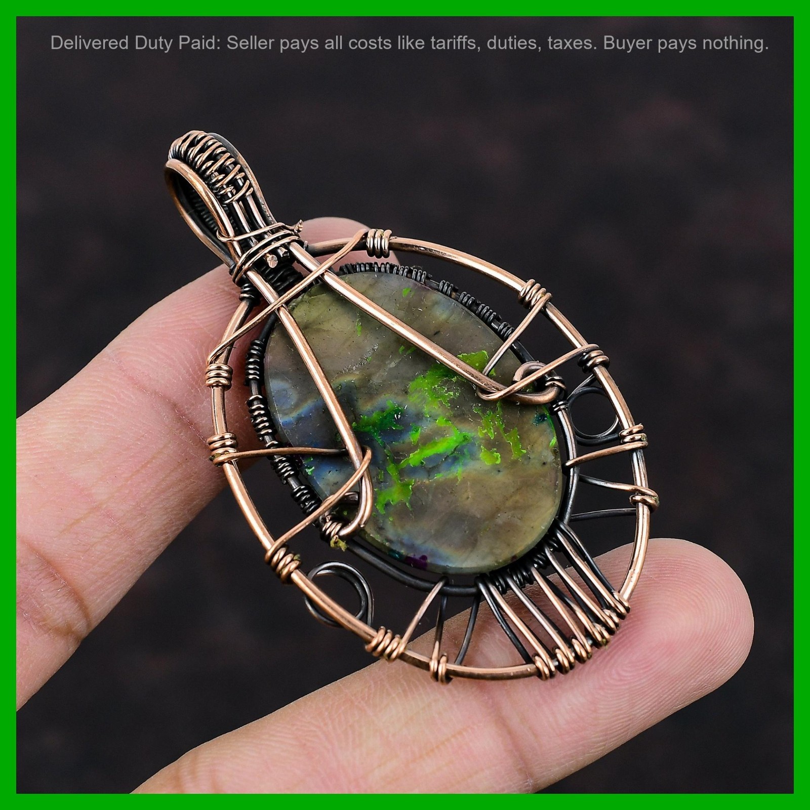 Multi Fire Labradorite Stone Copper New Wire Wrapped Tree Of Life Mother Pendant