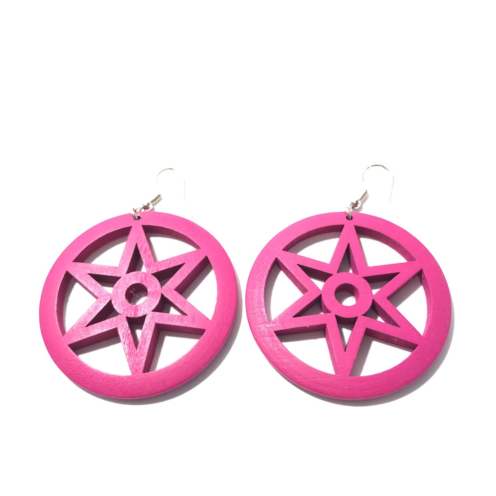 Women’s Purple Star Wood Round Drop Dangle Earrings-Large 2.5” Statement