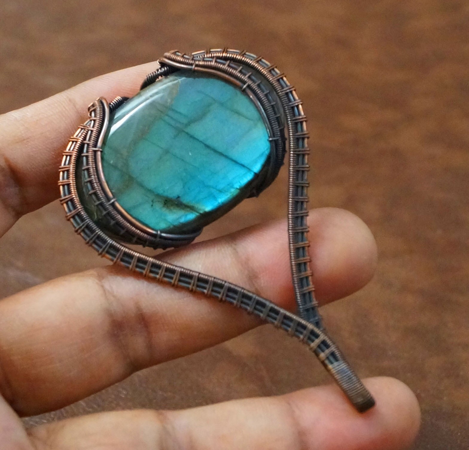 Blue flash Labradorite Copper Pendant Natural Gemstone Handmade Jewelry (PD-33