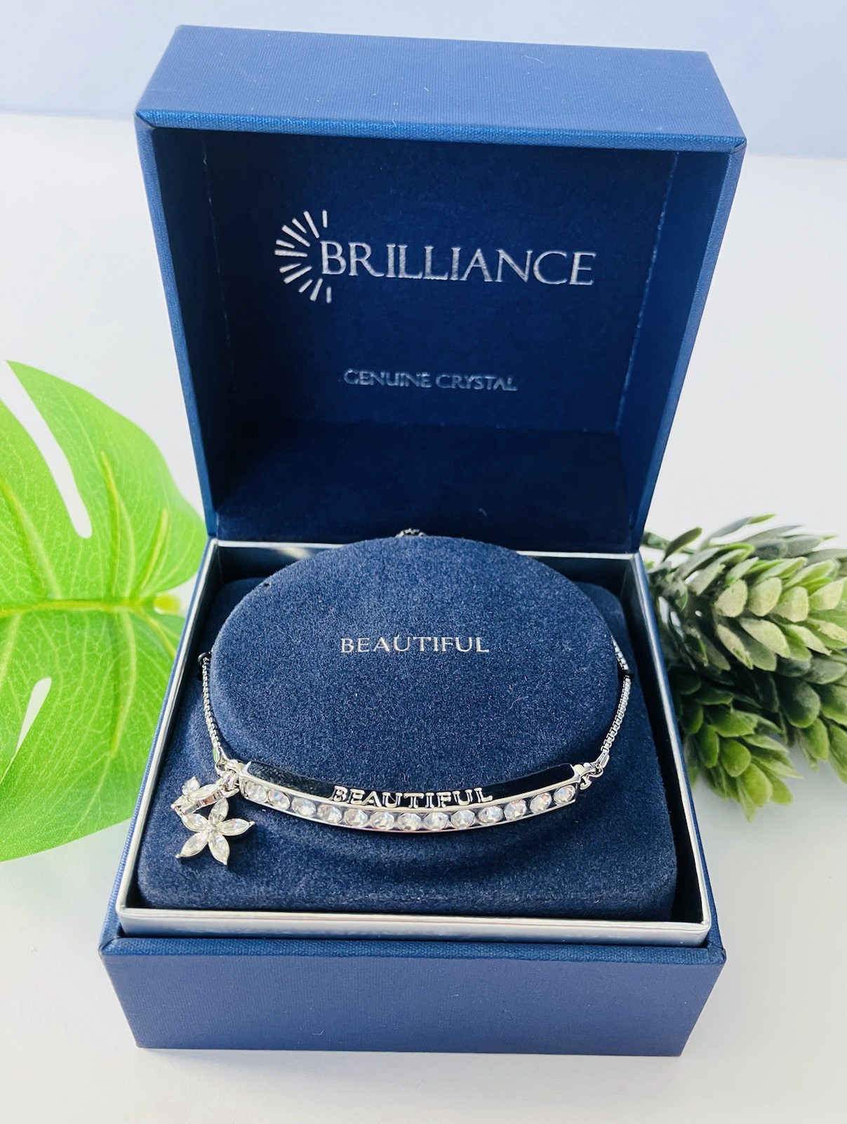 BRILLIANCE Charm Bracelet ” BEAUTIFUL” with Crystals from SWAROVSKI New In Box