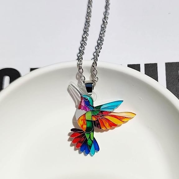 Colorful Hummingbird Necklace 2D Hummingbird Necklace Bird Necklace For Women