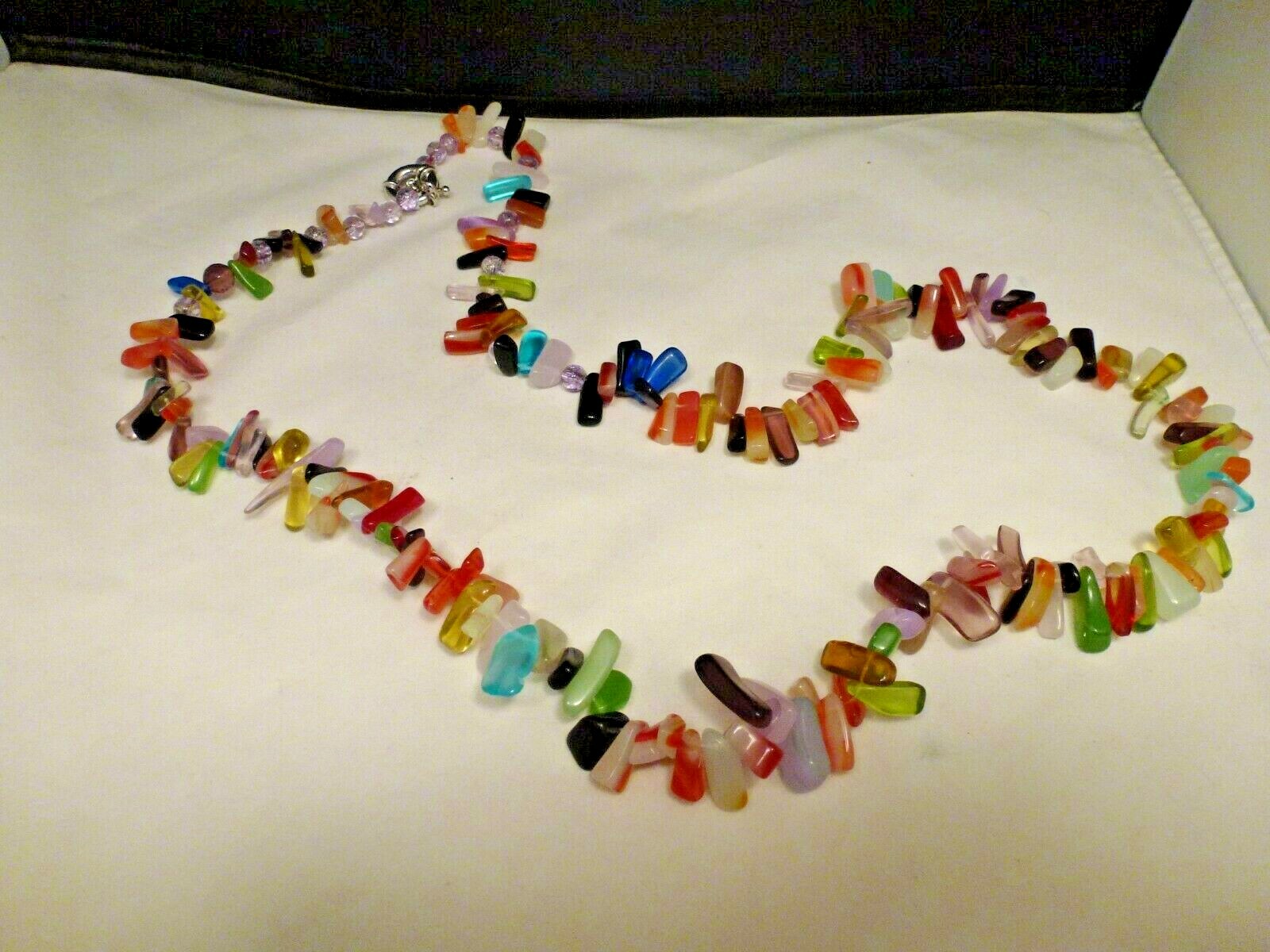 AUTHENTIC Rainbow Party Mixed Stone Necklace Festive Casual Multi color 38″