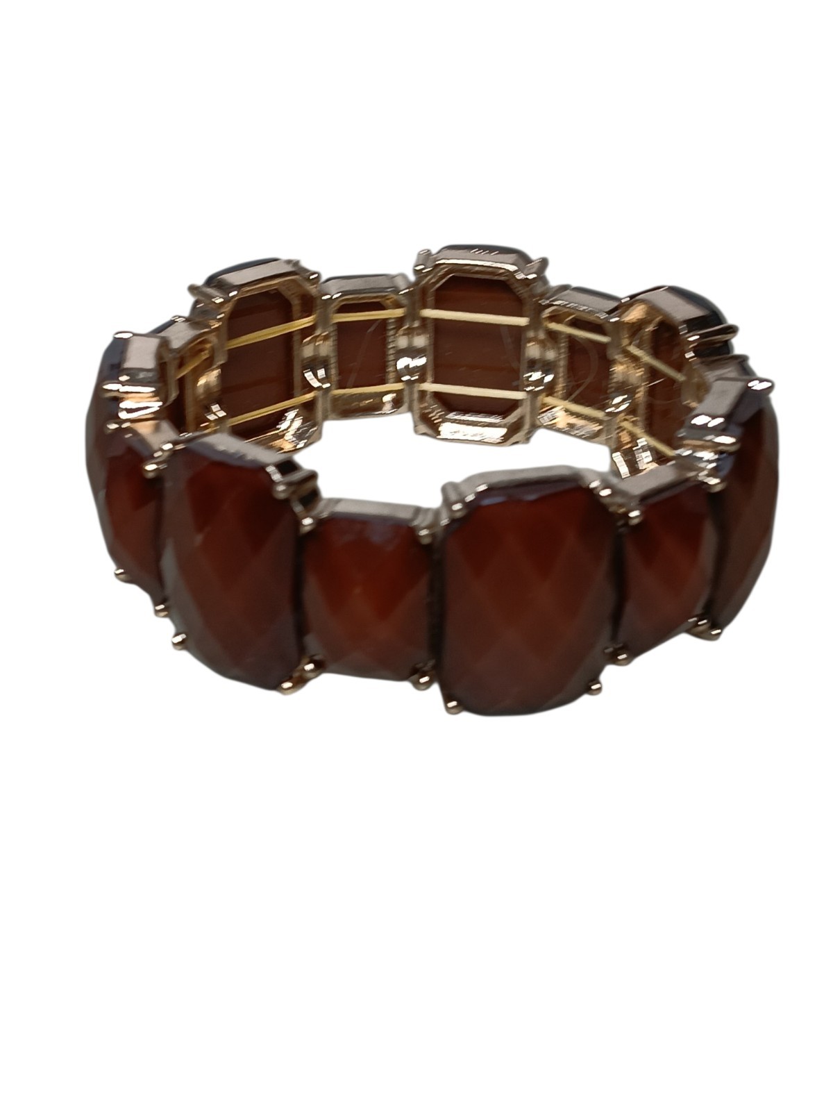 Stretch Bracelet Faceted Acrylic Cognac Brown Fall Autumn