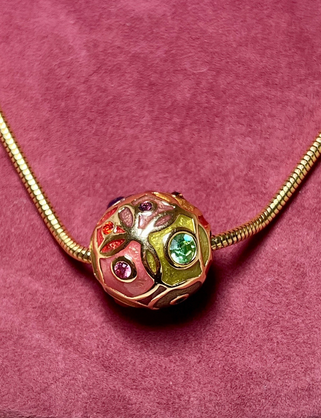 Joan Rivers Crystal & Enamel Ball Pendant Necklace Gold-tone Signed