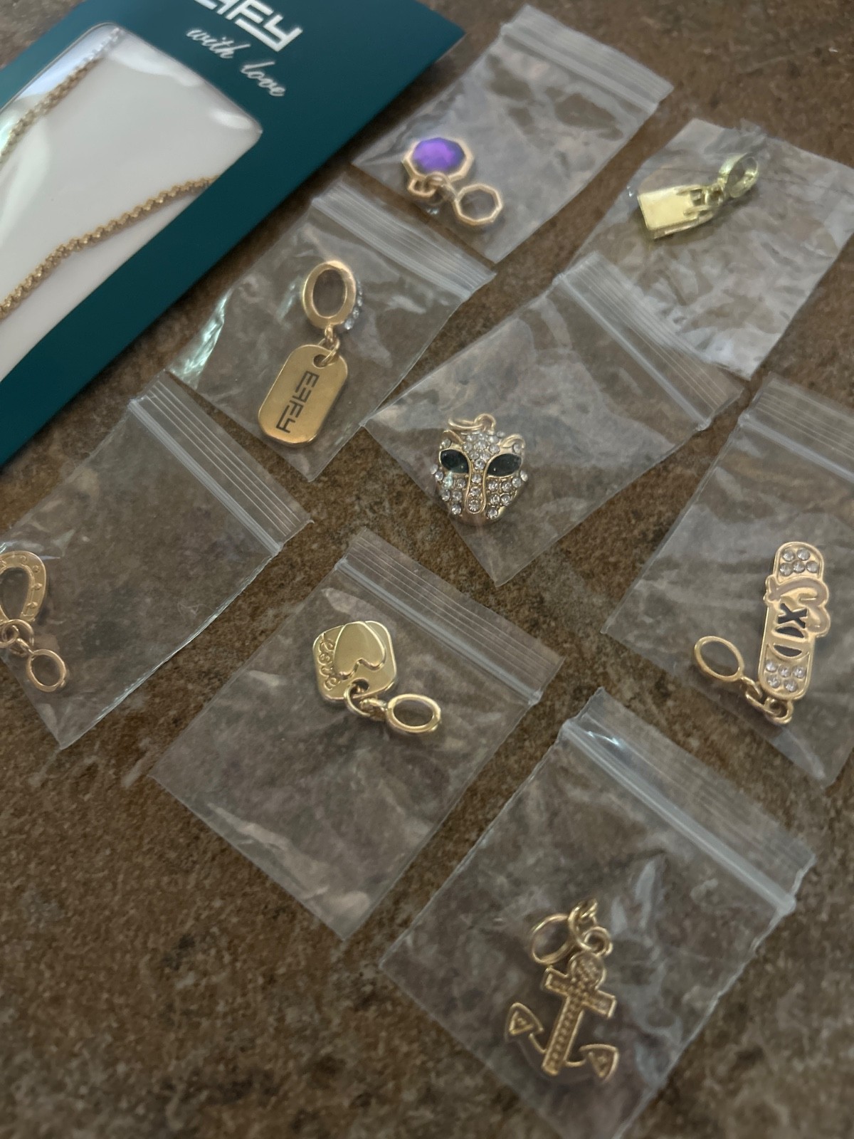 EFFY with Love Necklace Set Of 8 Charms. Gold Tone New In Package