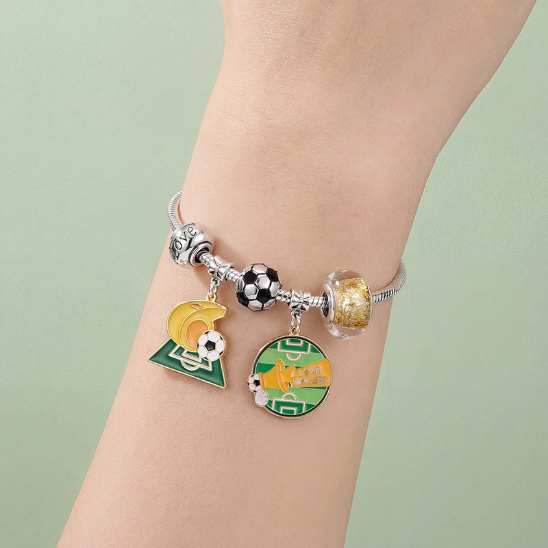 Football Soccer Charm Bracelet Zinc Alloy Enamel Beads World Cup JewelryFansGift