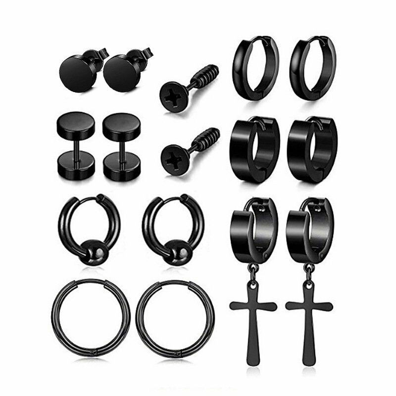 16pcs Earrings Stud Stainless Steel Punk Piercing Men Hoop Gothic Unisex US
