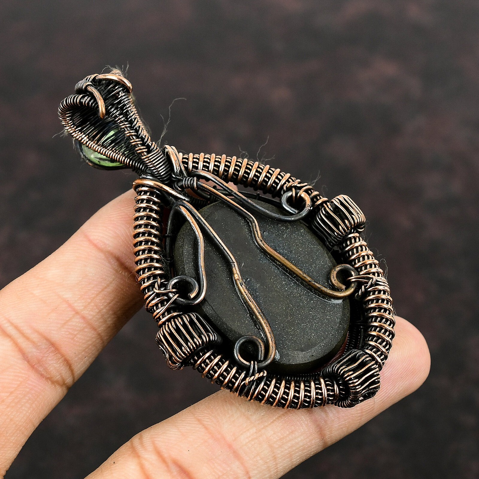 Abalone Shell Wire Wrapped Pendant Handcrafted Copper Partywear 3.15″