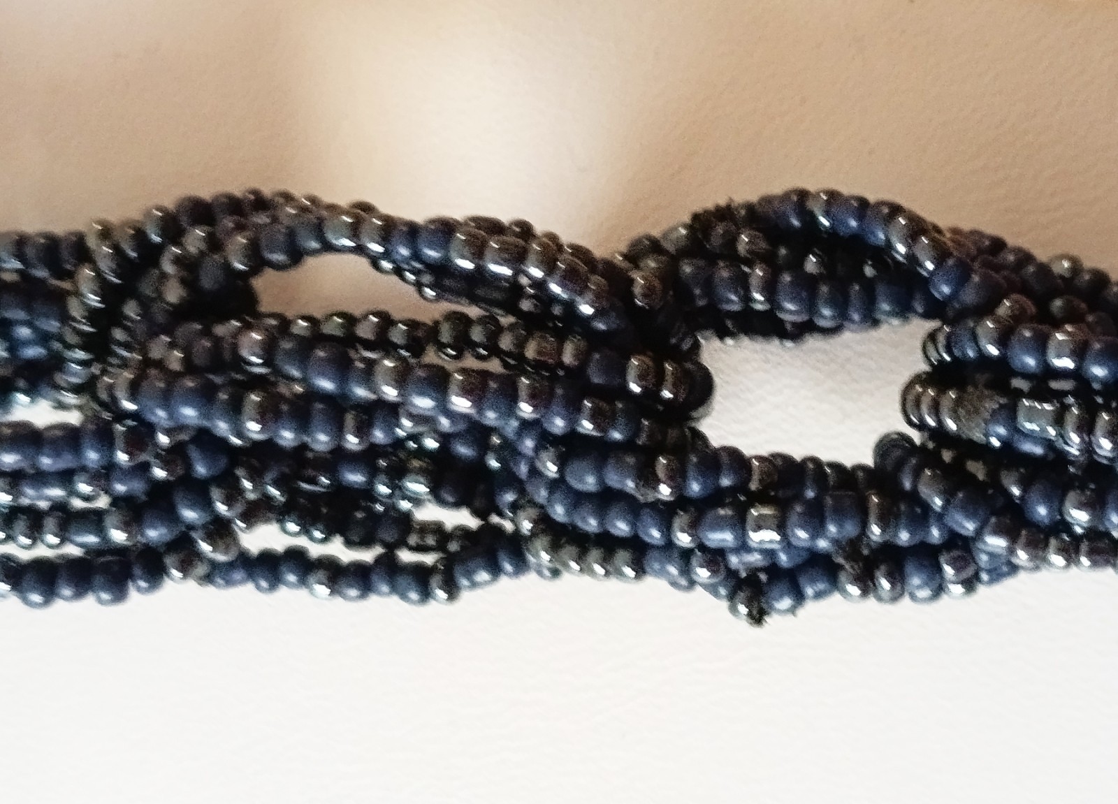 Black Multifilire Jais Necklace Crafted with Braided Rings. 80 cm long