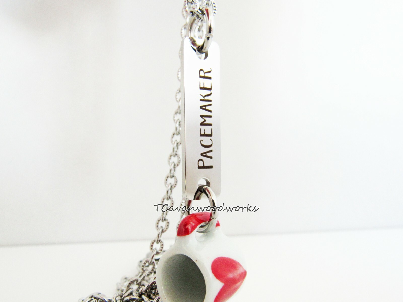 Pacemaker necklace Coffee or Tea lover Ceramic red heart mug Pacemaker stainless