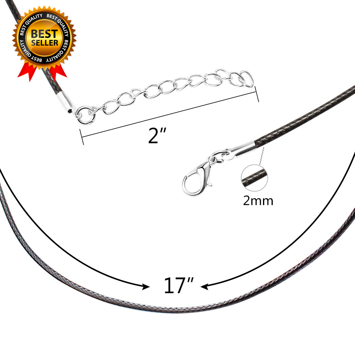 100 Pcs 2.0Mm Black Necklace Cord with Lobster Claw Clasp for DIY Jewelry Making