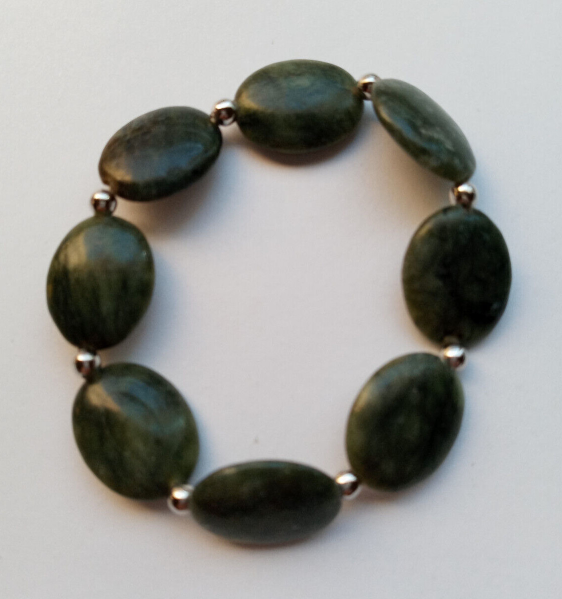 NEW OVAL GREEN SAGUARO JASPER & SILVER PLATED BRACELET , BUY ANY 2 GET 3RD FREE