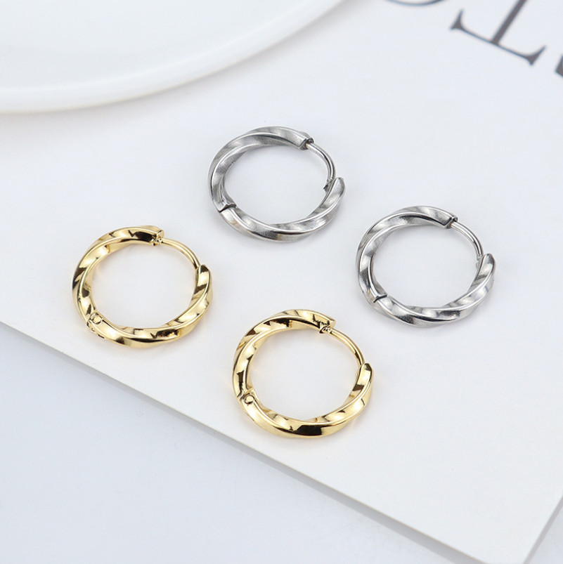 Women Men 316L Stainless Steel Twisted Huggie Hoop Earrings 12mm Gift AC1