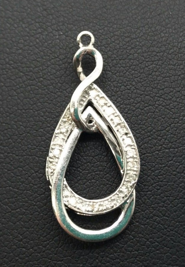Sterling Silver Round CZ Channel Set Eternity Curved Swirl Pear Shape Pendant