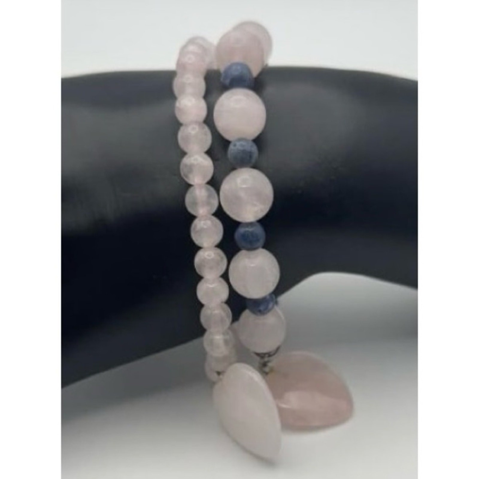 Rose Quartz Blue Stone Set Two Stretch Bracelets Drop Earrings Pierced