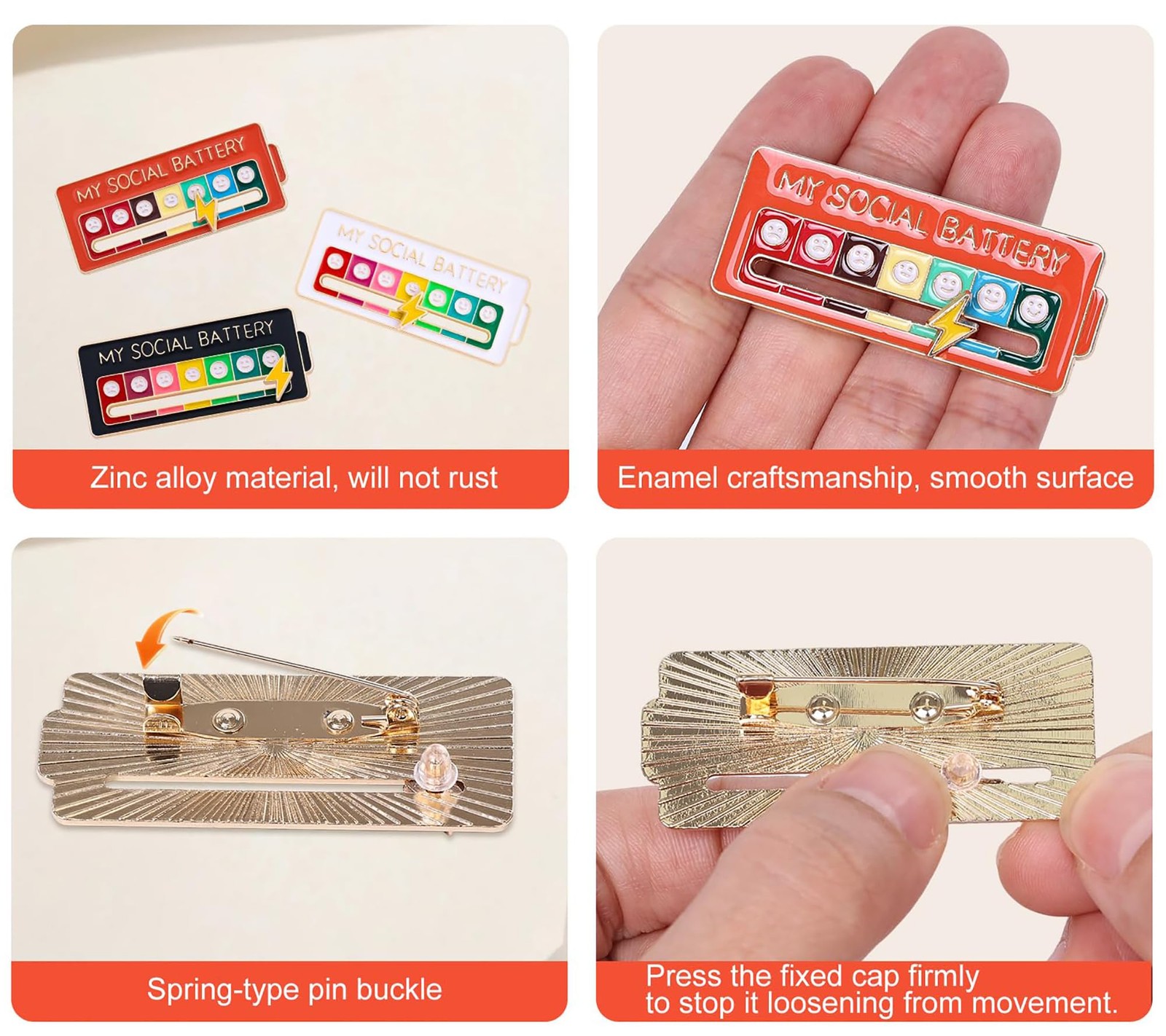 3PCS Social Battery Pin, My Slider Cute 3 Pcs, Rectangle