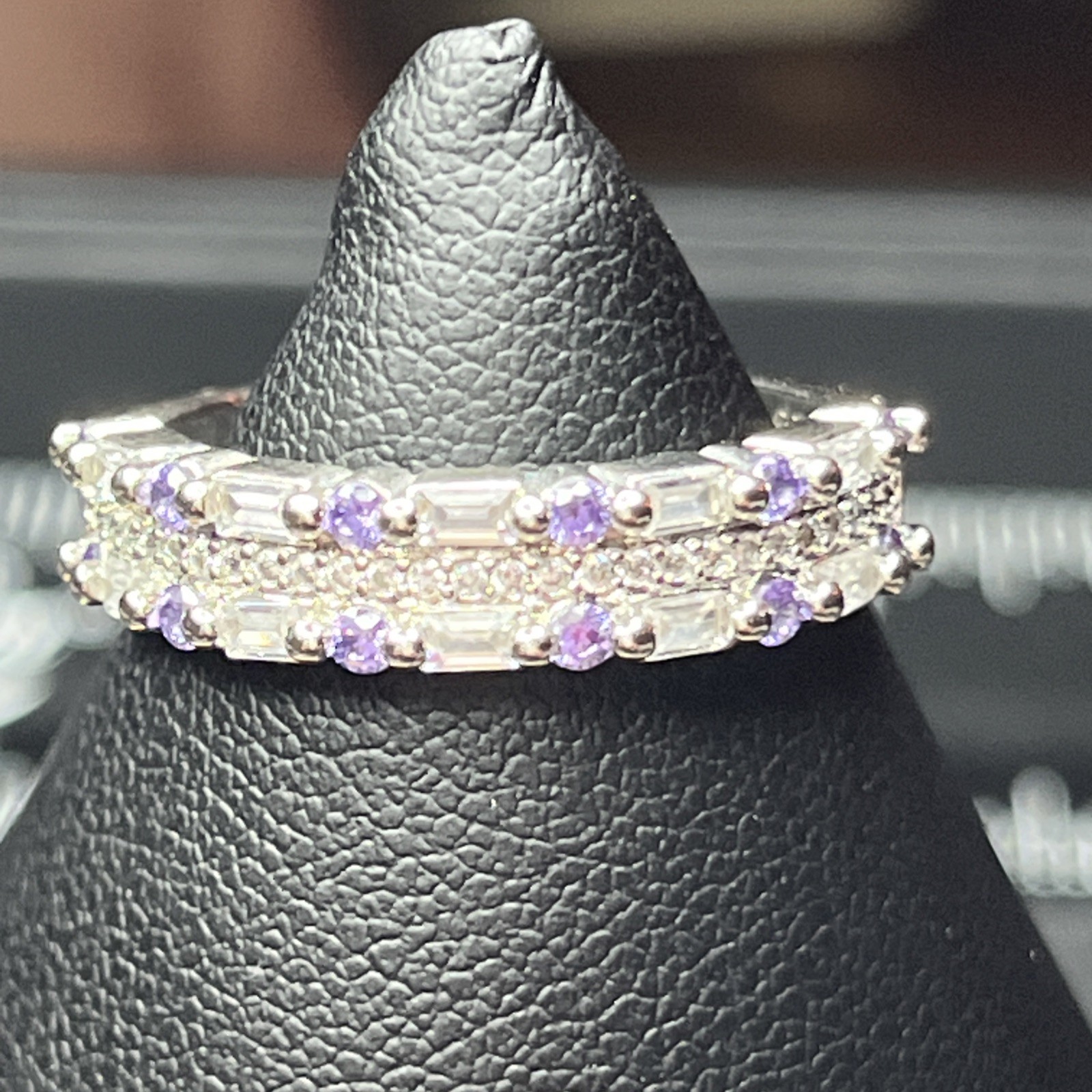 Sterling Silver Amethyst CZ Baguette Band Ring Size 9