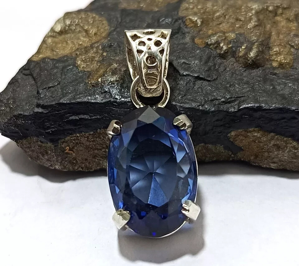 Certified 28.45 Ct Natural Blue Sapphire Oval Cut 925 Silver Pendant Gemstone