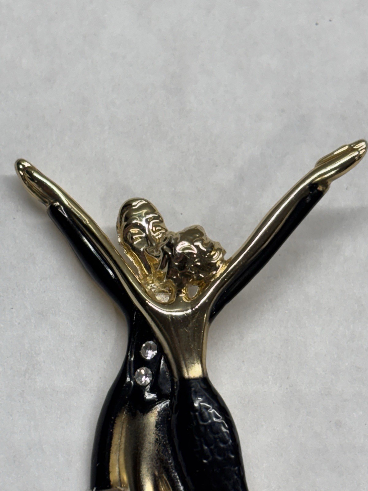Vtg 3″ Gold Tone Male Female Ballroom Dancer Couple Pin Brooch w/ Rhinestones