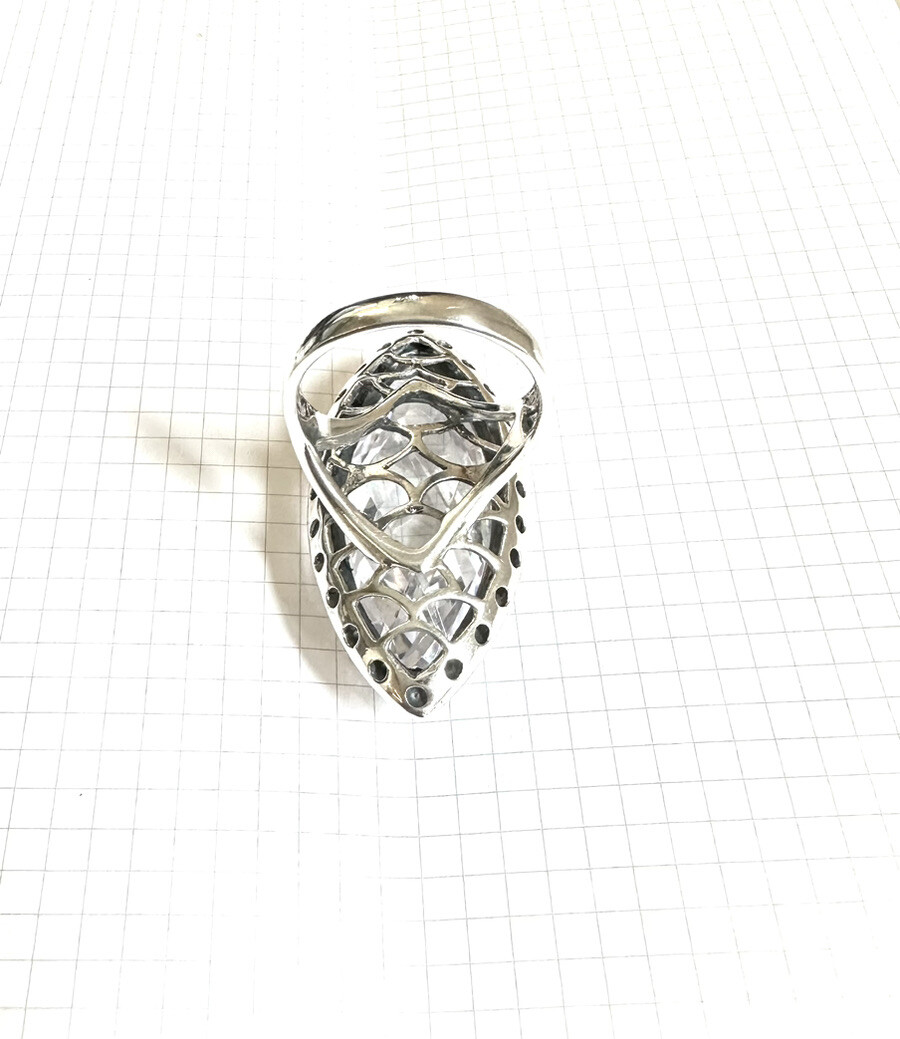 (SIZE 6,7,8,9) HUGE Marquise Clear CZ STONE RING Marcasite .925 STERLING SILVER