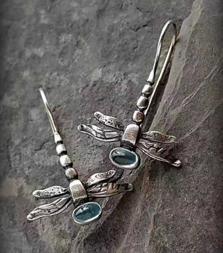Vintage Silver Plated Dragonfly Earrings Simple Hook Dangle Jewelry