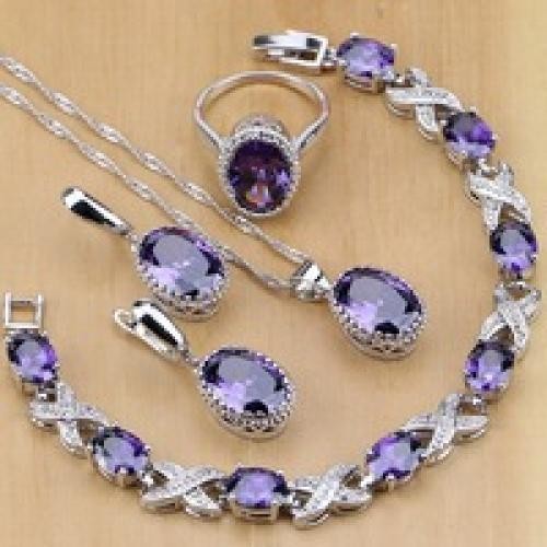 925 Silver Champagne Zircon Bridal Jewelry Set Necklace Earrings Ring Bracelet