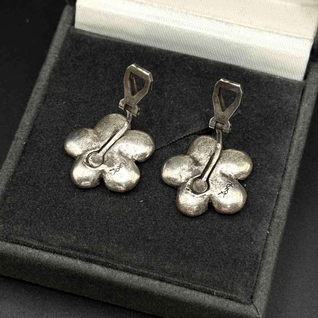 Yves Saint Laurent Earrings YSL Flower Engraving Vintage Silver Tone From Japan