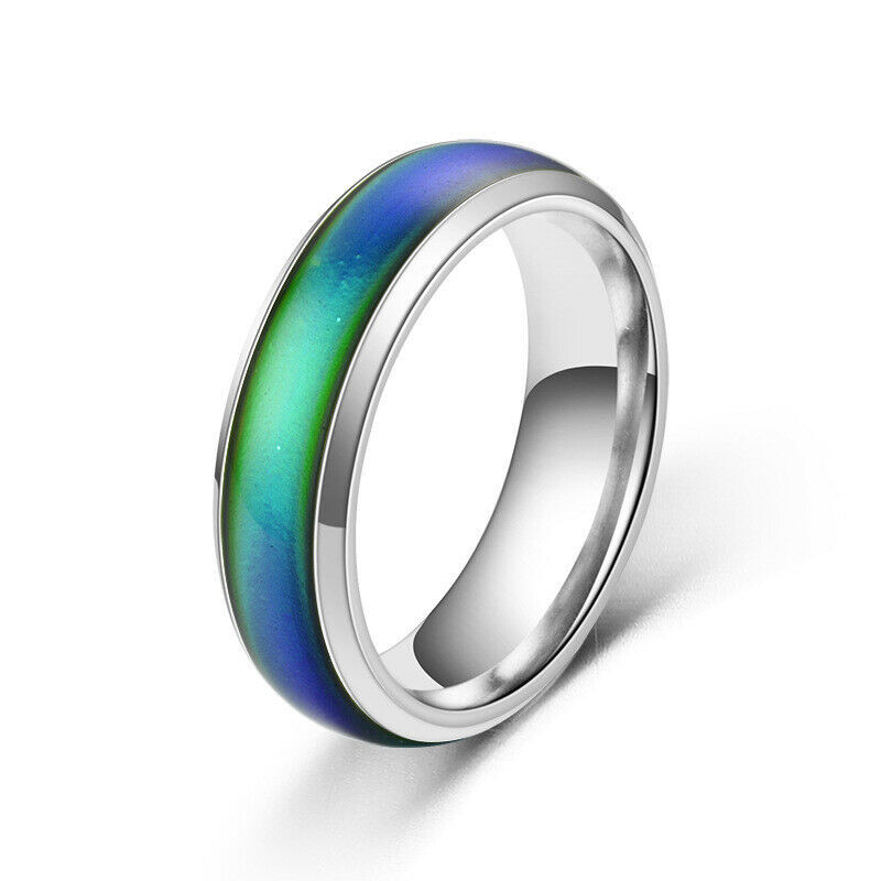 Stainless Steel Temperature Color Changing Wedding Band Mood Ring Gift Unisex