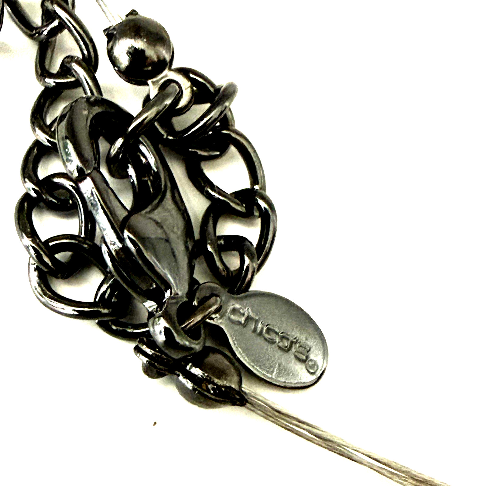 Chico’s Gunmetal Silver Tone 21″ Short Beaded Crystal Floating/Illusion Necklace