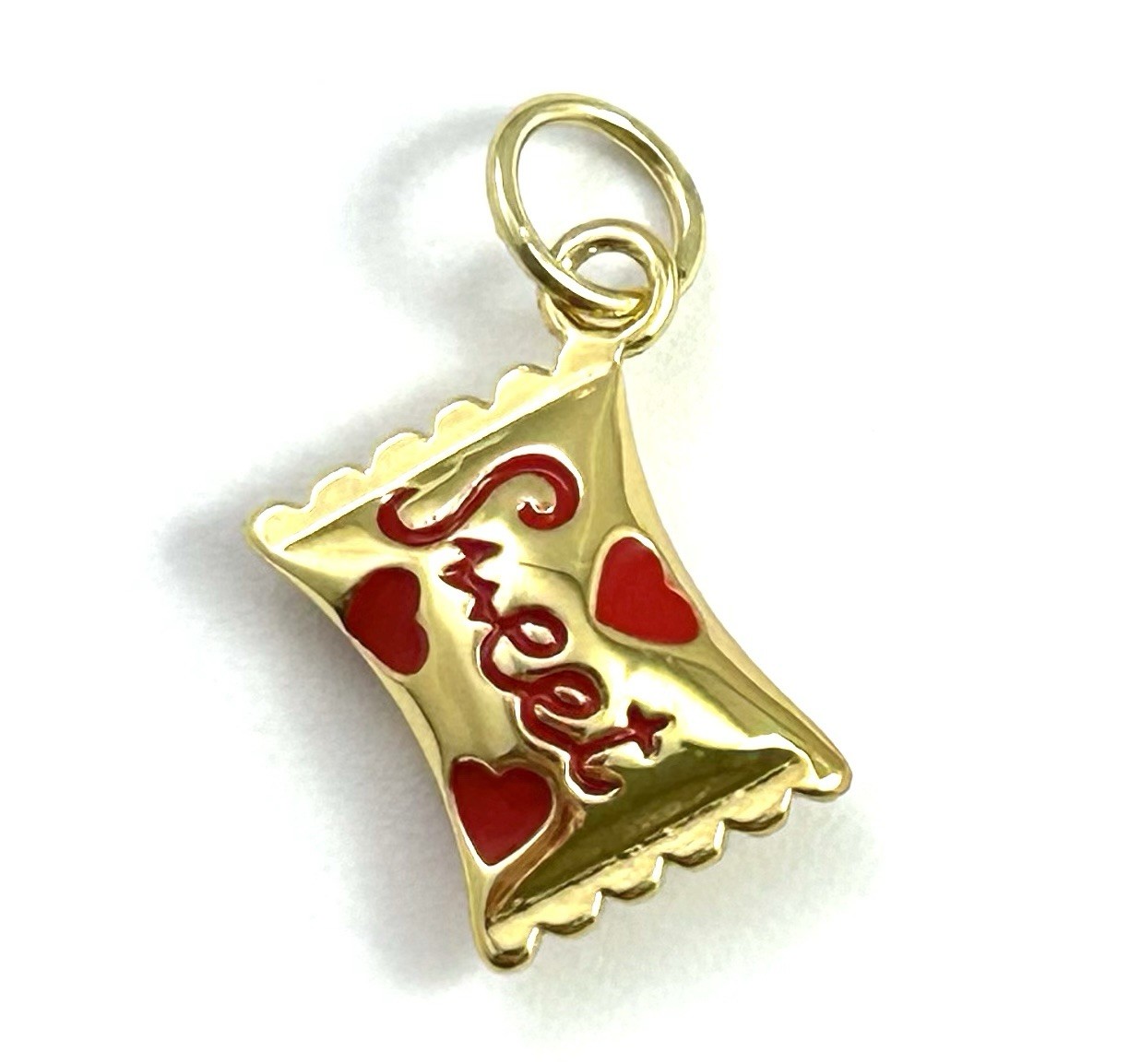Tiny Candy Charm Necklace Pendant Gold Plated Enamel Heart “Sweet” Jewelry