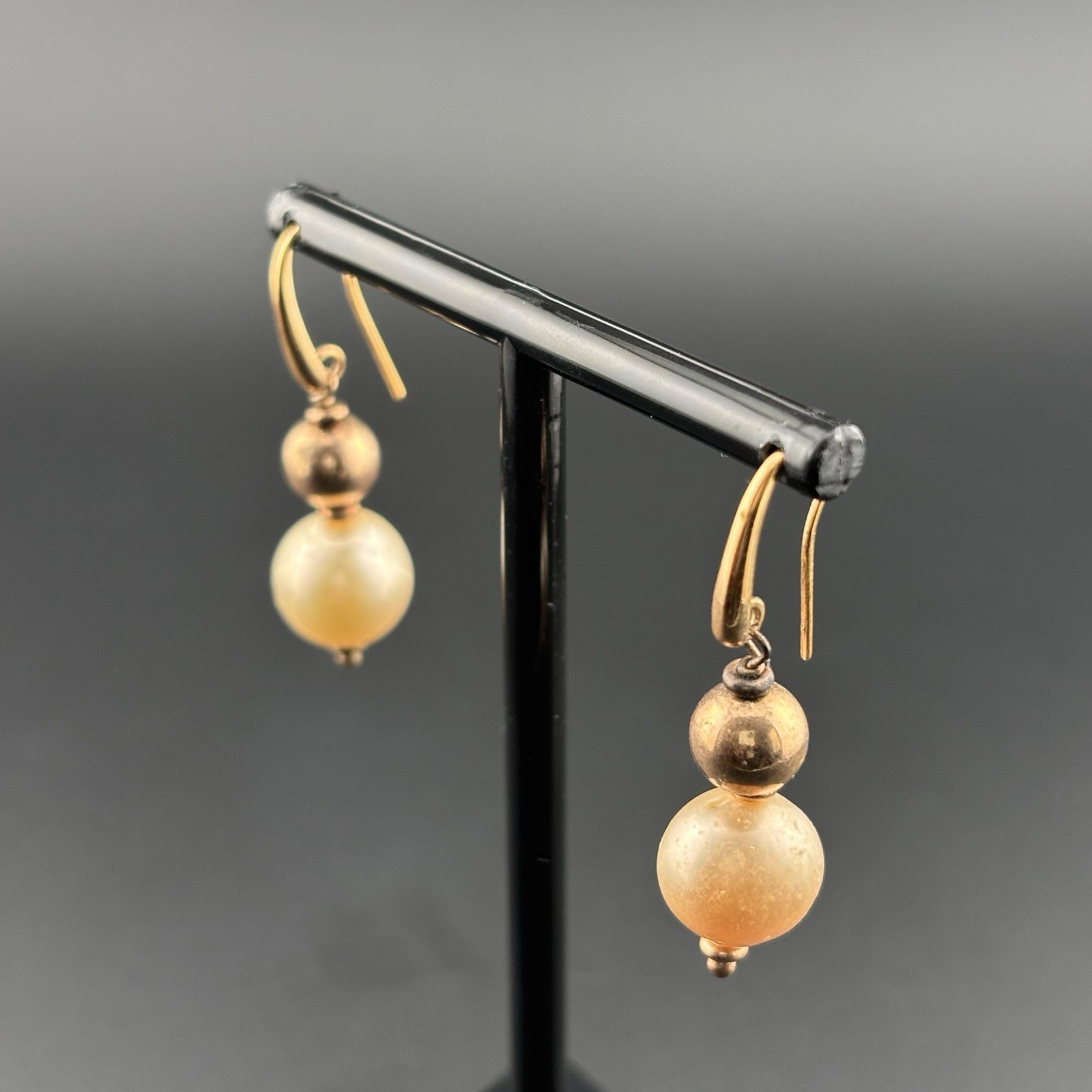 925 Sterling Silver Italy Cultured Freshwater Pearl Drop Earrings Gold Tone 7g