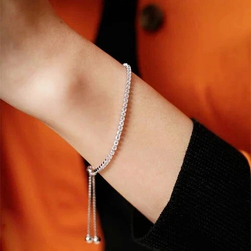 4.00Ct Round Simulated Diamond Women’s Fancy Bolo Bracelet 14K White Gold Plated