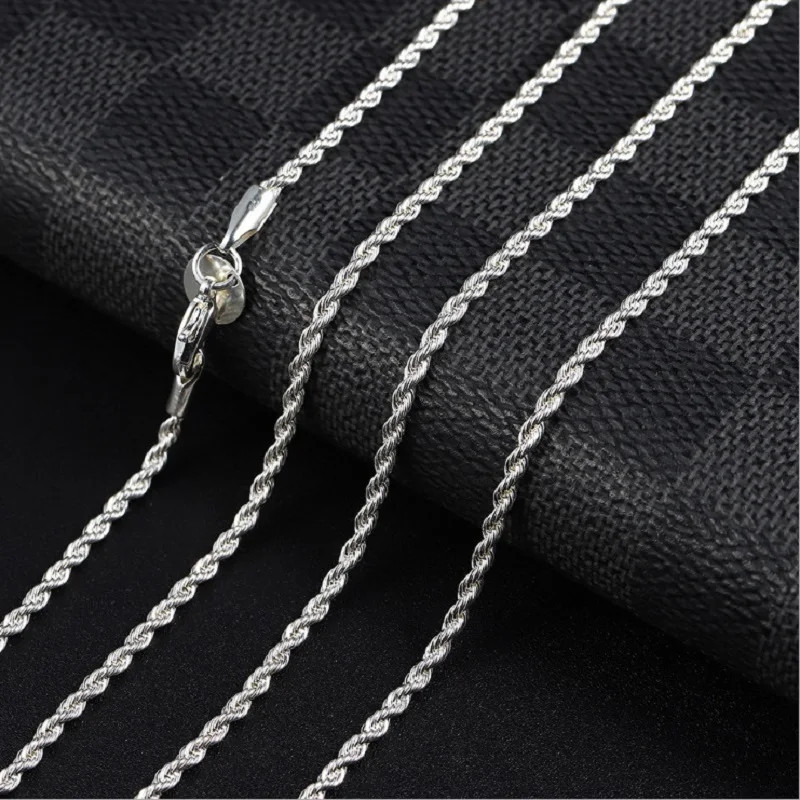 Hot 16-30INCHES 925 Sterling Silver 2MM Twist Rope Necklace for woman fashion de