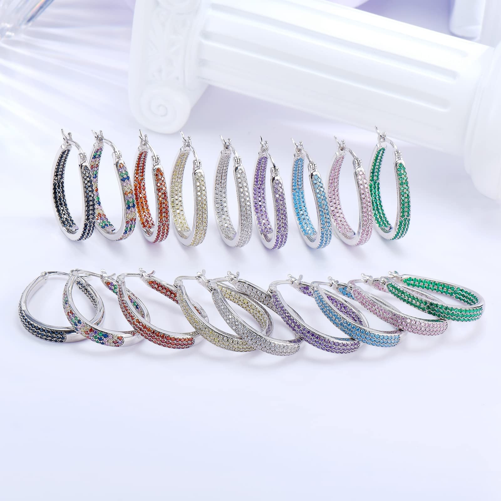 925 Sterling Silver Post Hoop Earrings for Women Gilrs American Flag red whit…