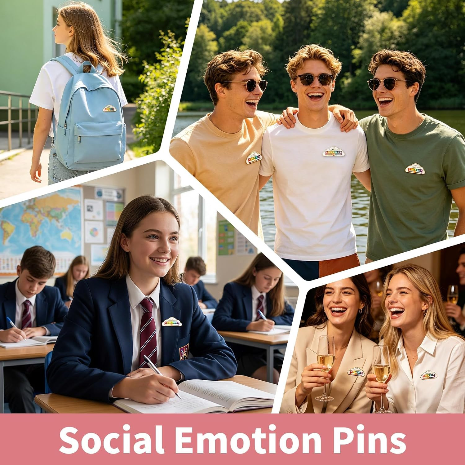 Social Battery Slider Pins (3PCS), Funny Interactive Mood Cloud Enamel Brooch Se