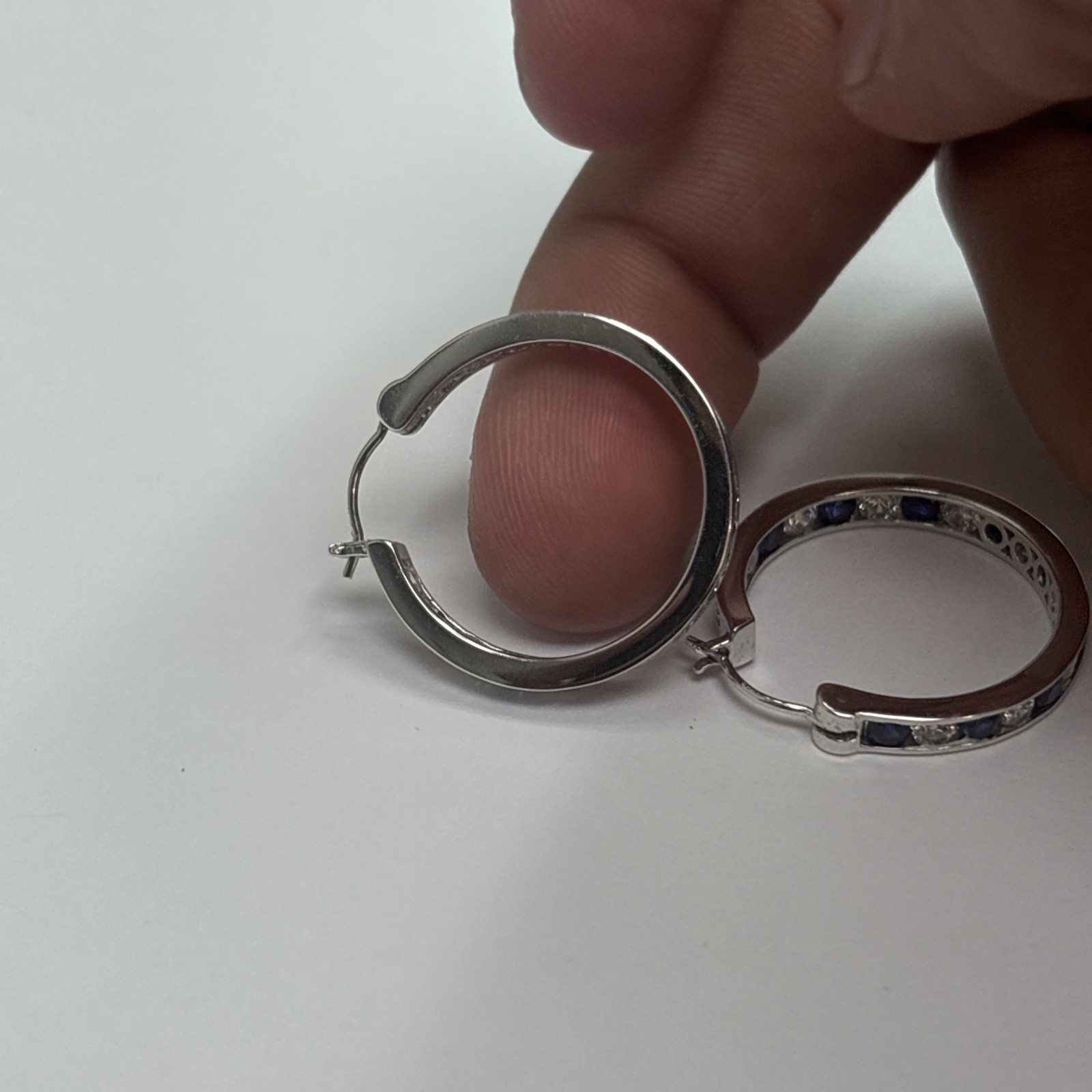Women’s Earrings Blue And Whit Cz Stones Hoop Style As Is 925 Silver