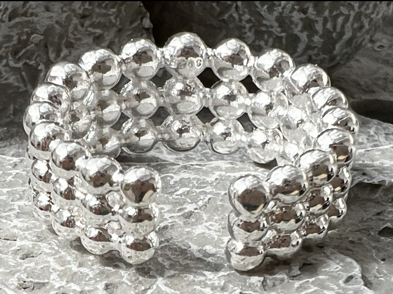 3 Tier Bubble Ball Ring Open Size No Silver Stamp? Selling As Costume Jewellery!