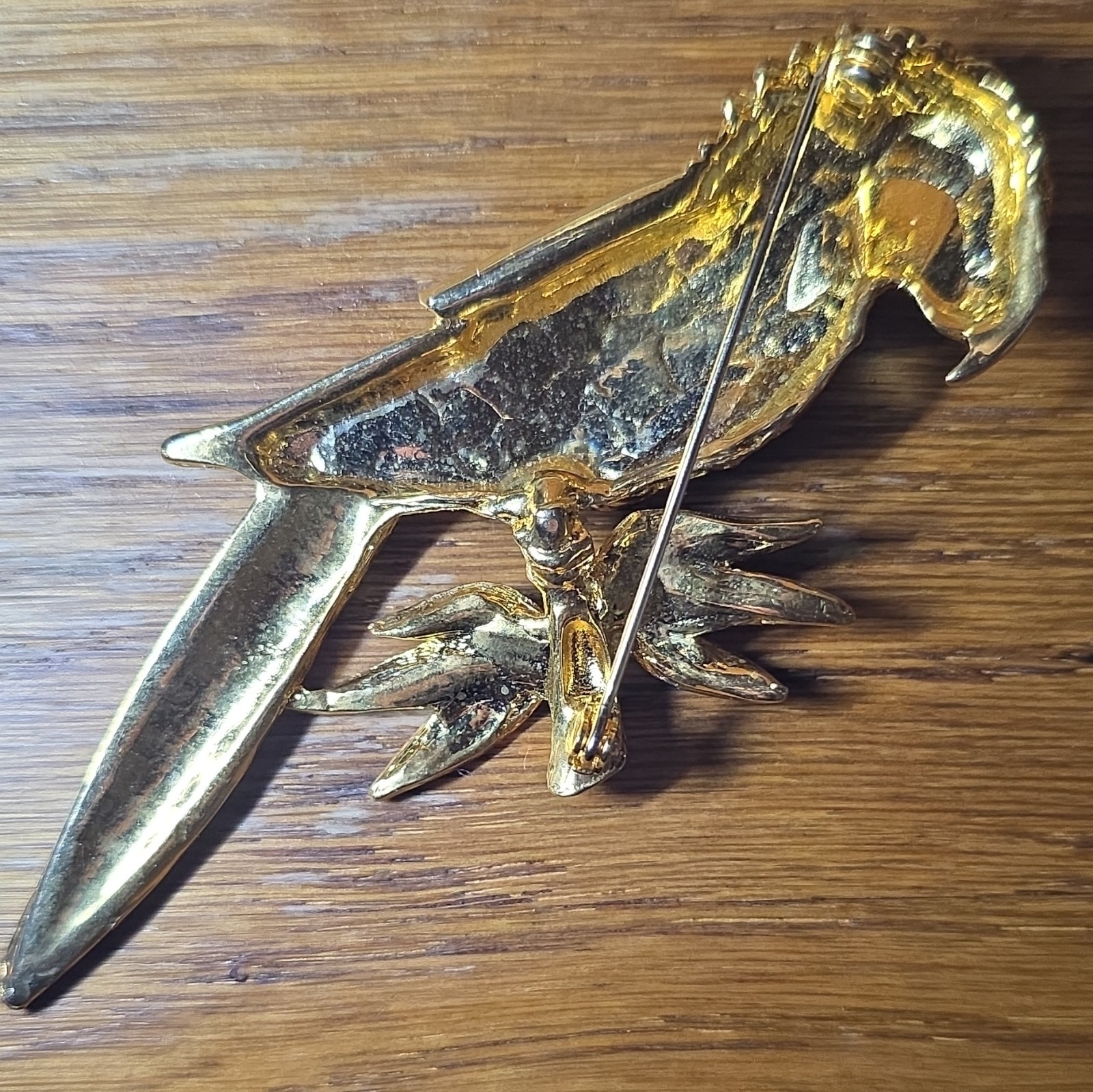 Gold Tone Enamel Parrot Bird Brooch Pin Red Green Blue Clear Crystal Eye