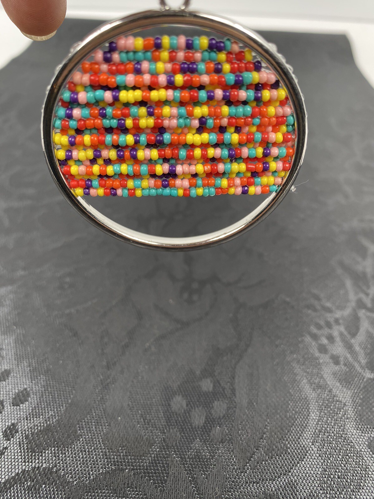 Beaded Circle 2” Pendant Rainbow Boho Hippy